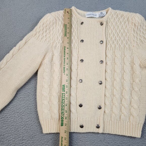 Vtg Robert Scott Ltd Shetland Wool Cable Knit Floral Button Sweater Size 38 Med - Picture 3 of 10